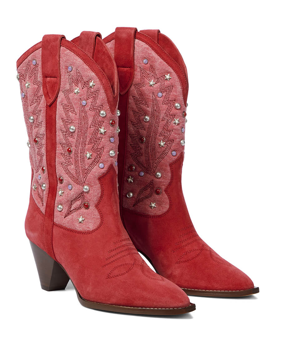 ISABEL MARANT Luliette embellished suede cowboy boots · VERGLE
