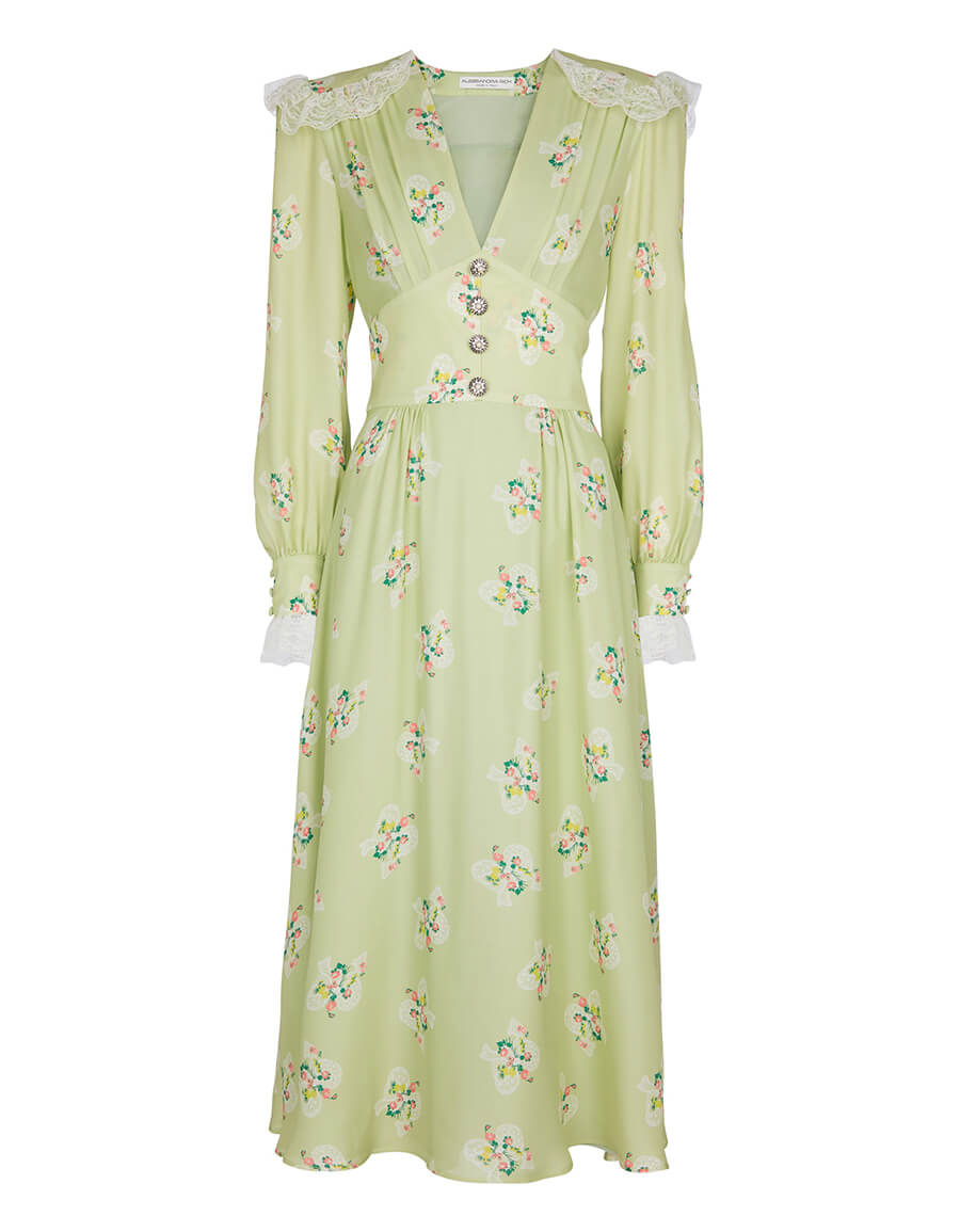 green emerald velvet dress Alessandra Rich Ruffle Gown in Olive Green – Revaia main image 0