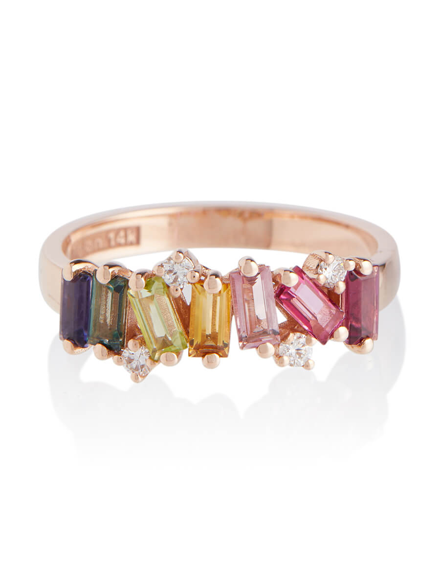 SUZANNE KALAN Rainbow 14kt rose gold ring with diamonds and