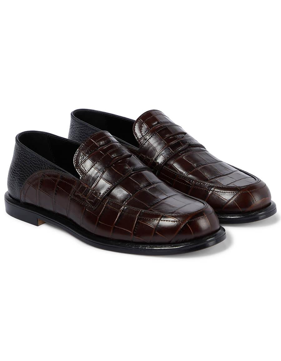 LOEWE Croc effect leather loafers VERGLE