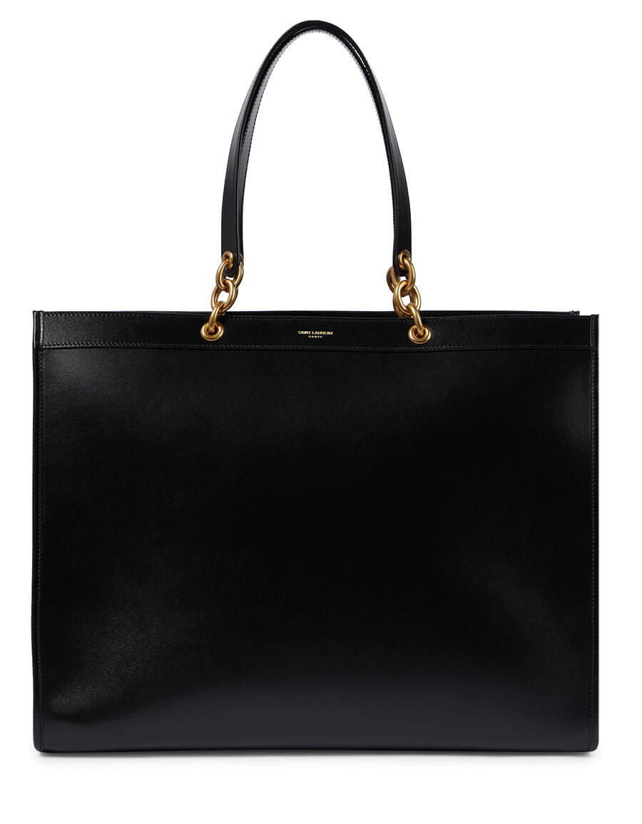 Saint laurent black leather tote deals