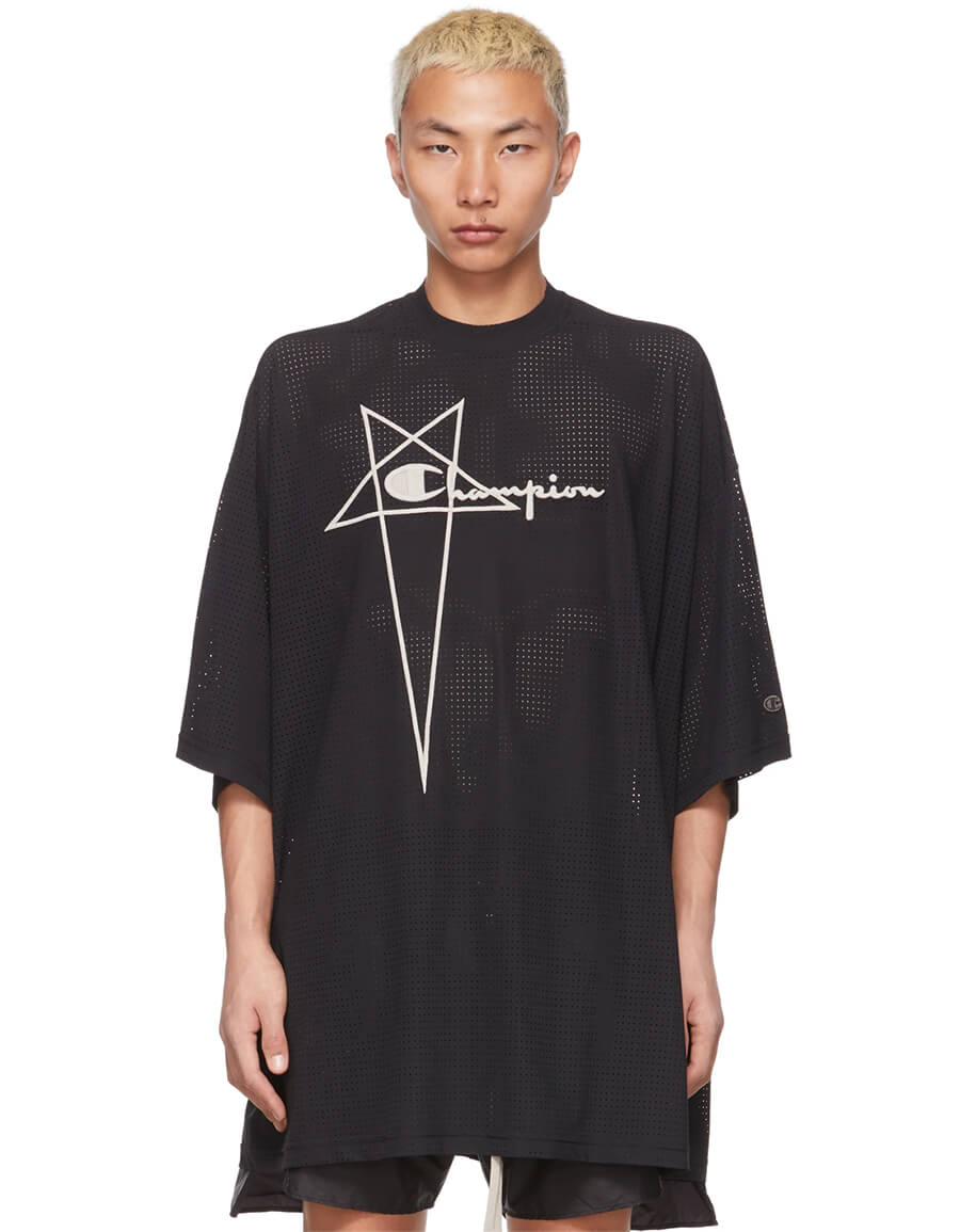 RICK OWENS Black Champion Edition Perforated Tommy T-Shirt · VERGLE